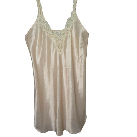 Vintage Dentelle Nightgown S Peach Pink Lace Trim Satin Polyester Made in USA - Picture 2 of 10